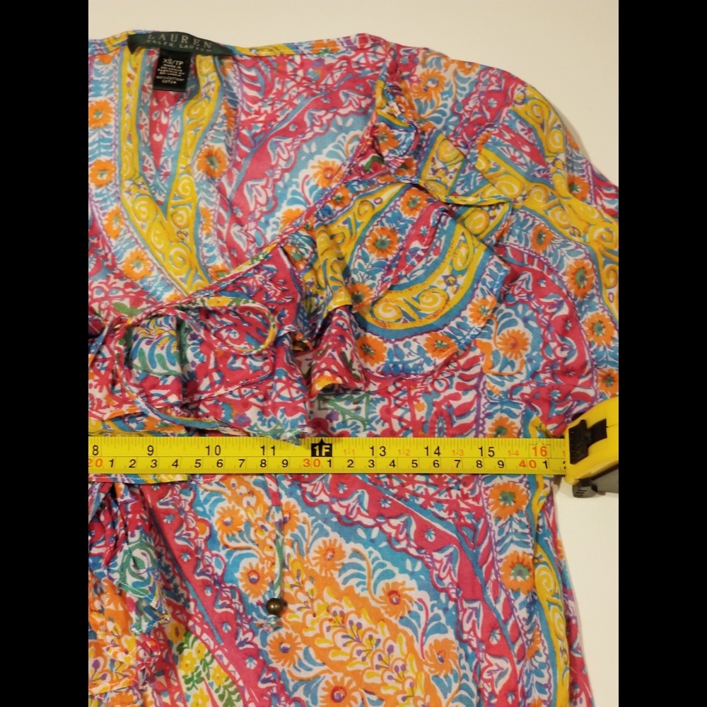 LAUREN RALPH LAUREN PAISLEY RUFFLE NECKLINE top - Picture 5 of 8